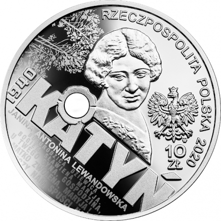 Awers monety10 zł Katyń – Palmiry 1940