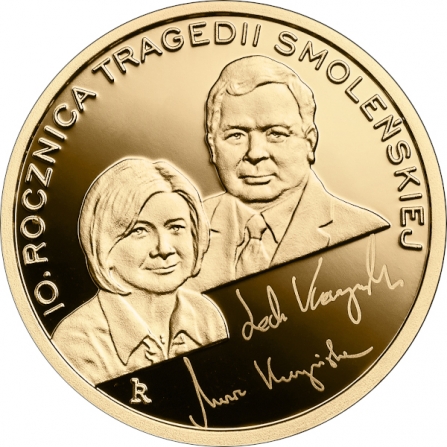 Rewers monety 100 zł 10. rocznica tragedii smoleńskiej