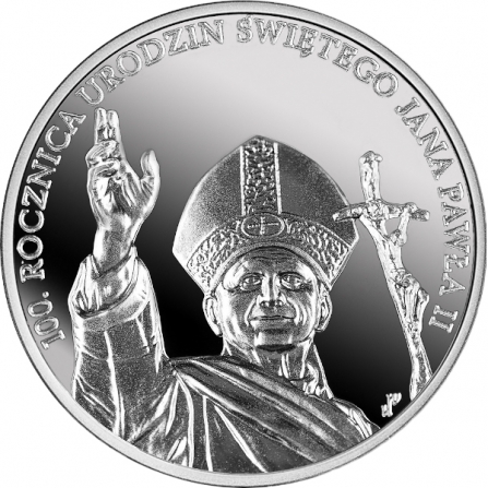 Rewers monety 10 zł 100. rocznica urodzin Świętego Jana Pawła II
