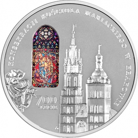 Rewers monety 50 zł 700-lecie konsekracji kościoła Mariackiego w Krakowie