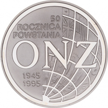 Coin reverse 20 pln 50th anniversary of the establishment of the United Nations
