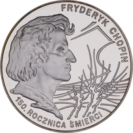 Rewers monety 10 zł Fryderyk Chopin, 150. rocznica śmierci