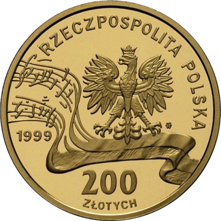 Awers monety200 zł Fryderyk Chopin, 150. rocznica śmierci