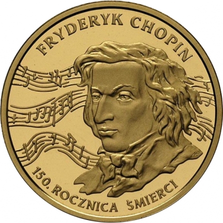 Rewers monety 200 zł Fryderyk Chopin, 150. rocznica śmierci