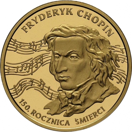 Rewers monety 200 zł Fryderyk Chopin, 150. rocznica śmierci