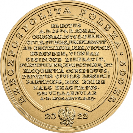 Awers monety500 zł Jan III Sobieski