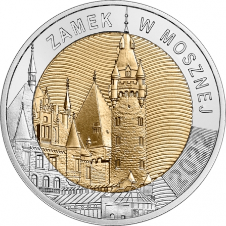 Rewers monety 5 zł Zamek w Mosznej