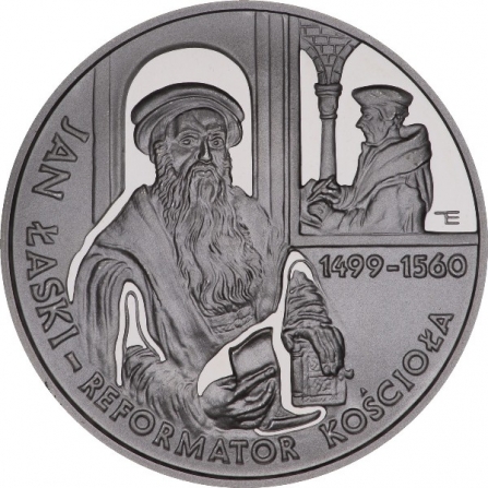 Rewers monety 10 zł Jan Łaski (1499-1560), 500. rocznica urodzin