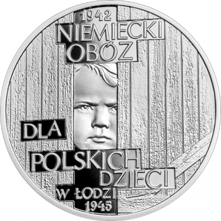 Rewers monety 10 zł Niemiecki obóz dla polskich dzieci w Łodzi (1942-1945)