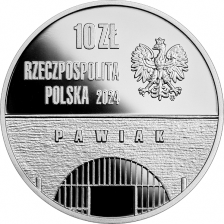 Awers monety10 zł Pamięci więźniów warszawskiego Pawiaka