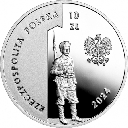 Awers monety10 zł 100-lecie utworzenia Korpusu Ochrony Pogranicza