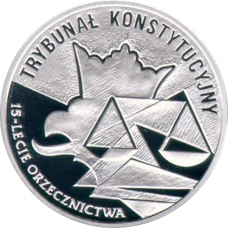 Rewers monety 10 zł 15-lecie orzecznictwa Trybunału Konstytucyjnego