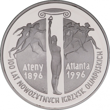 Rewers monety 10 zł 100 lat nowożytnych Igrzysk Olimpijskich (1896-1996)
